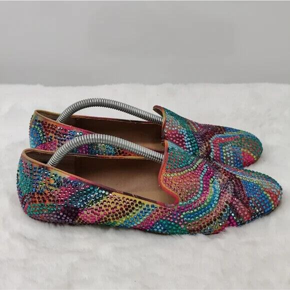 Steve Madden Multicolor Rhinestone Leather Flats Sz 6 - Picture 4 of 8